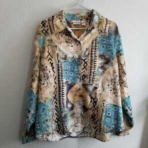 Chico's Button-Up Top Women's Size 3 Multicolor Polyester Long Sleeves Collared